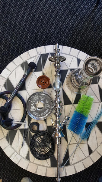 Special Edition Khalil Mamoon 36" Hookah Kahramanah Single White/Clear Pear